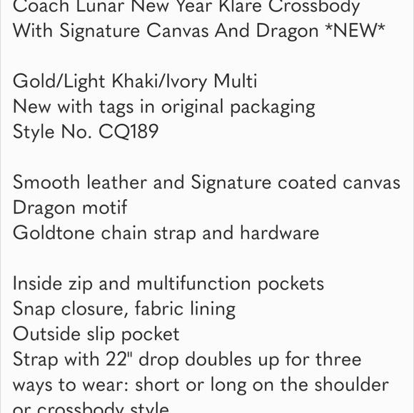 Coach Klare 2024 Year of the Dragon crossbody bag Limited Edition - Picture 7 of 7